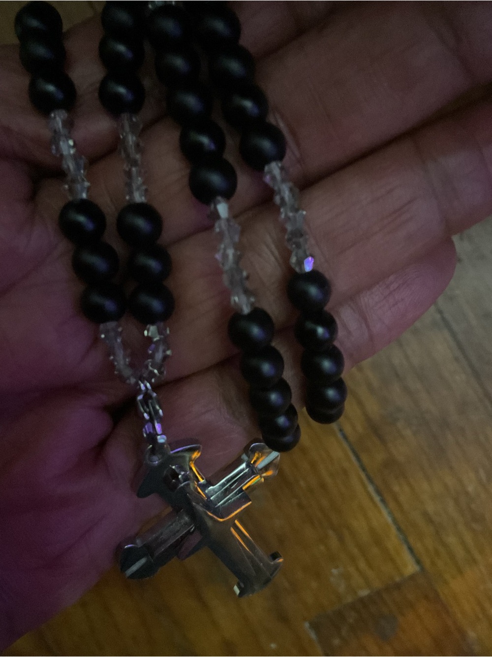 Men’s Black Agate Stainless Steel Cross Necklace 🖤